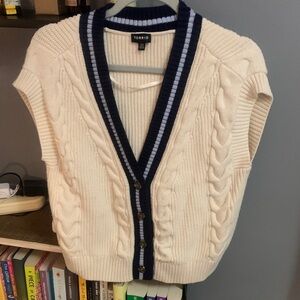Torrid Cream and Navy Cable Knit Cardigan